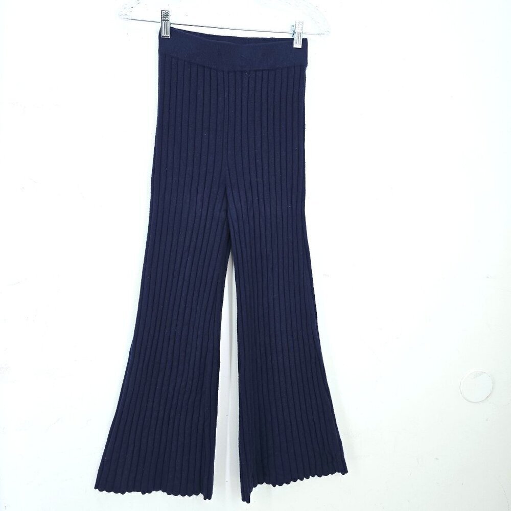 Sincerely Jules Navy Blue Ribbed Knit Retro Super Flared Cozy Sweat Pants
